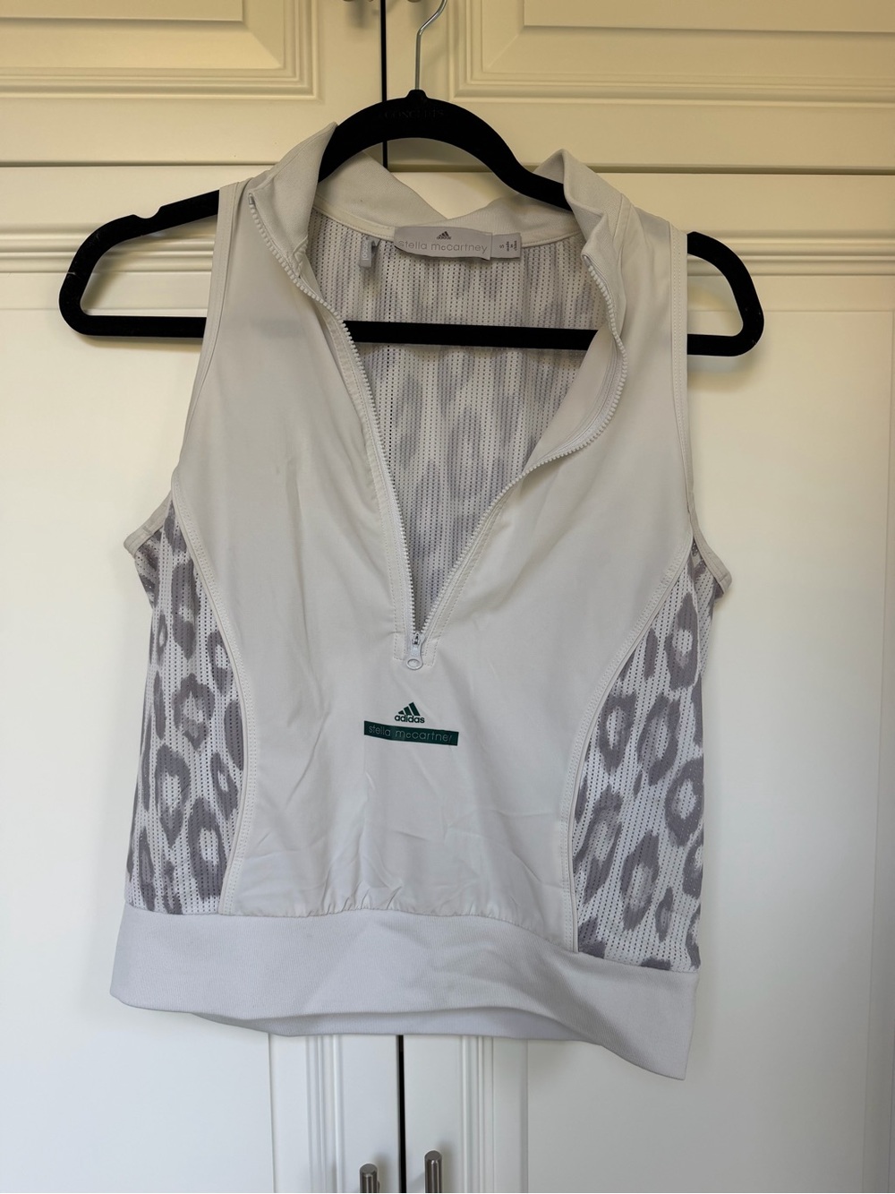 Adidas by Stella McCartney Light Gray Sleeveless Zip Tank with Patterned Mesh